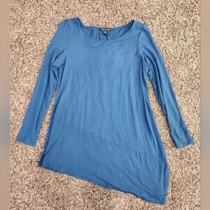 EILEEN FISHER Tunic Shirt Size M Blue Asymmetric Slit Side